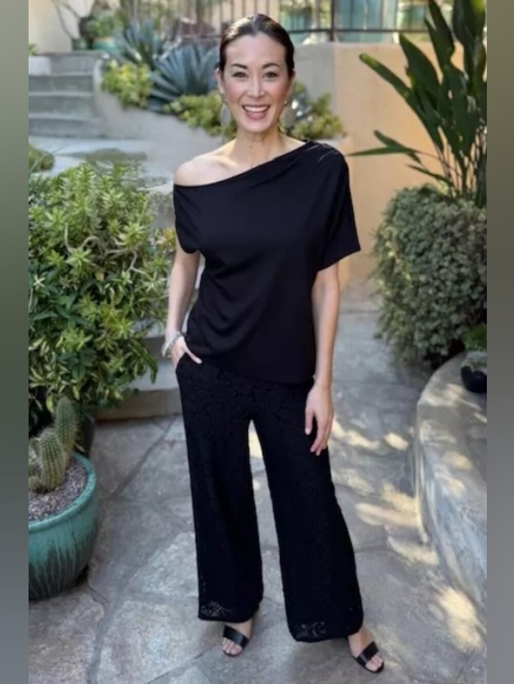 Beautiful by Lawrence Zarian Petite Wide Leg Knit Lace Pull-On Pants